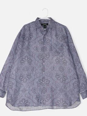 Brooks Brothers Country Club Shirt Mens L Purple Linen Paisley Button Up LS